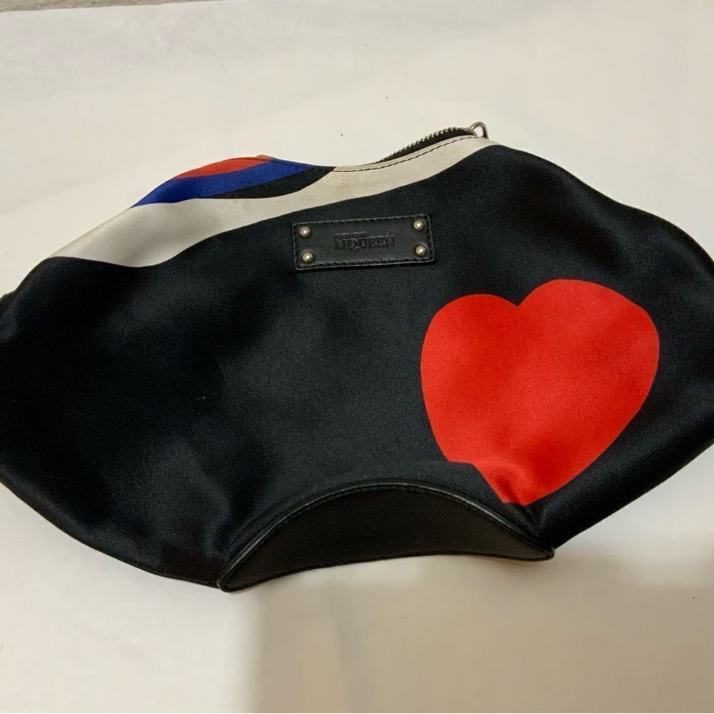 Authentic ALEXANDER McQUEEN Black pink heart Satin Leather Clutch Bag